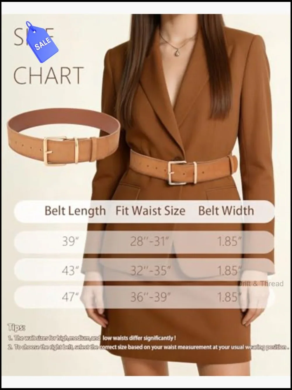 Chunky Wide Faux Suede Belt with Gold Buckle for Dresses & Coats Adjustable